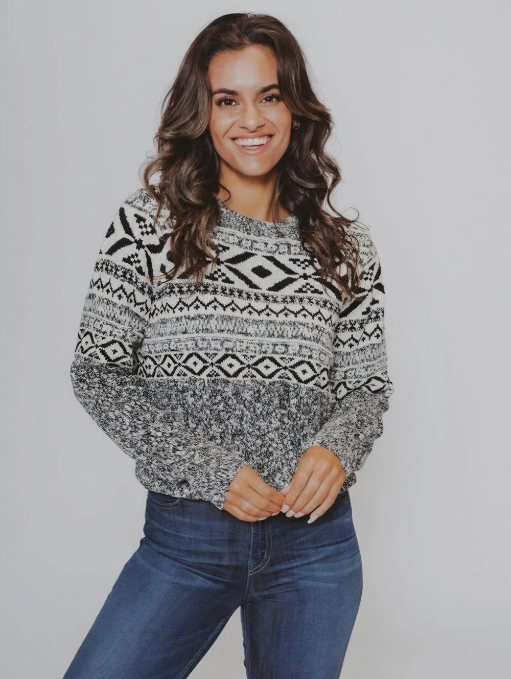 The Normal Brand Koda Jacquard Crewneck Sweater - Size Small - Black & White